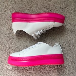Steve Madden White Leather Sneaker with Hot Pink Platform Sole